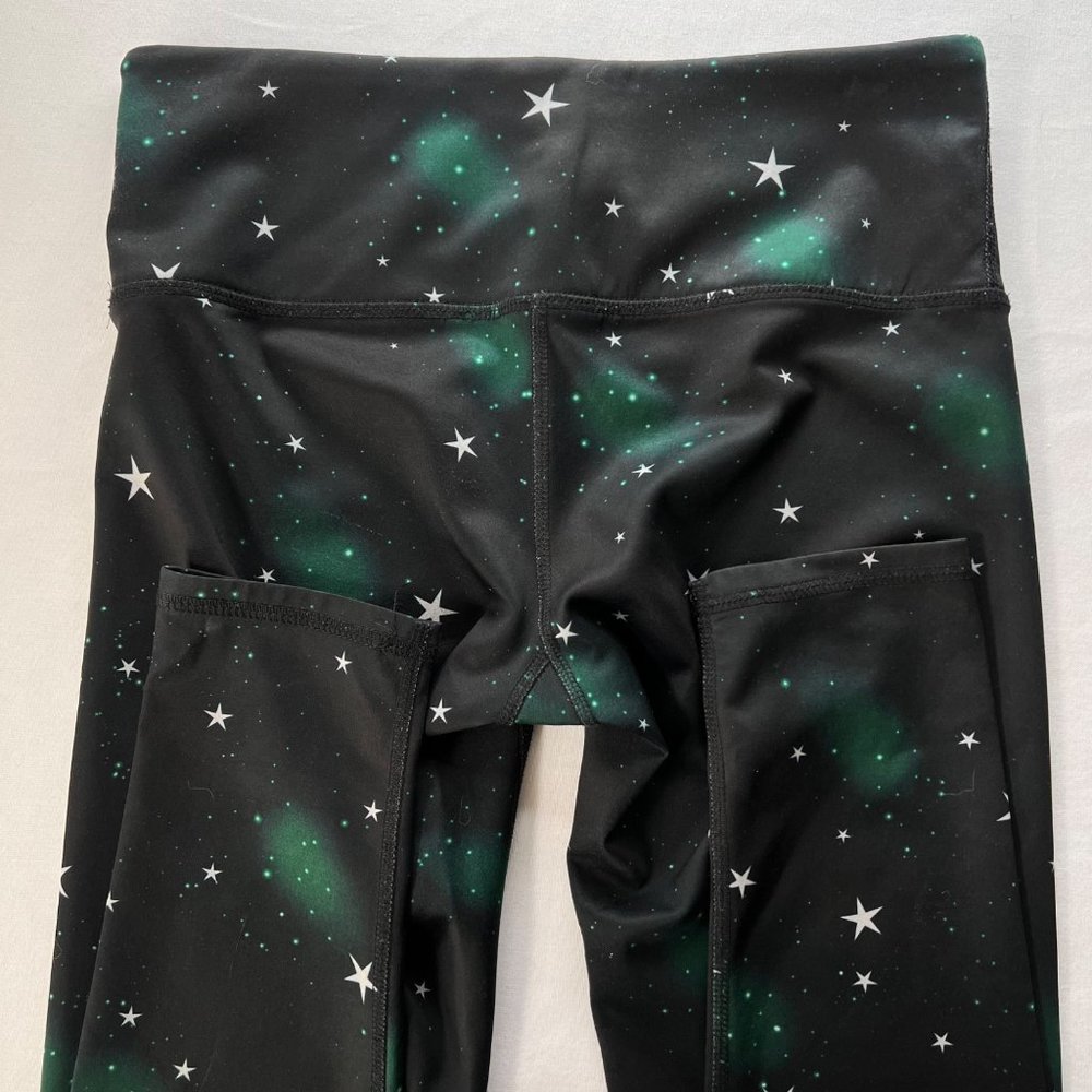 Noli Yoga Leggings Cosmic Stars Galaxy Black Green Size Small - Picture 10 of 10